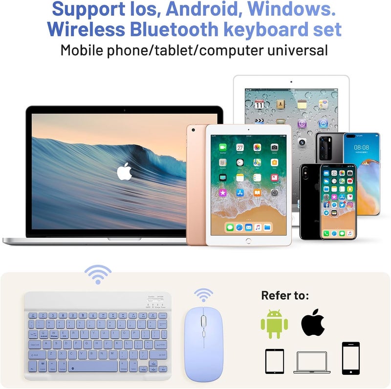 Guiheng Bluetooth Keyboard and Mouse Combo Rechargeable Portable Wireless Keyboard Mouse Set for Apple iPad iPhone iOS 13 and Above Samsung Tablet Phone Smartphone Android Windows (10 inch Purple) - Image 2